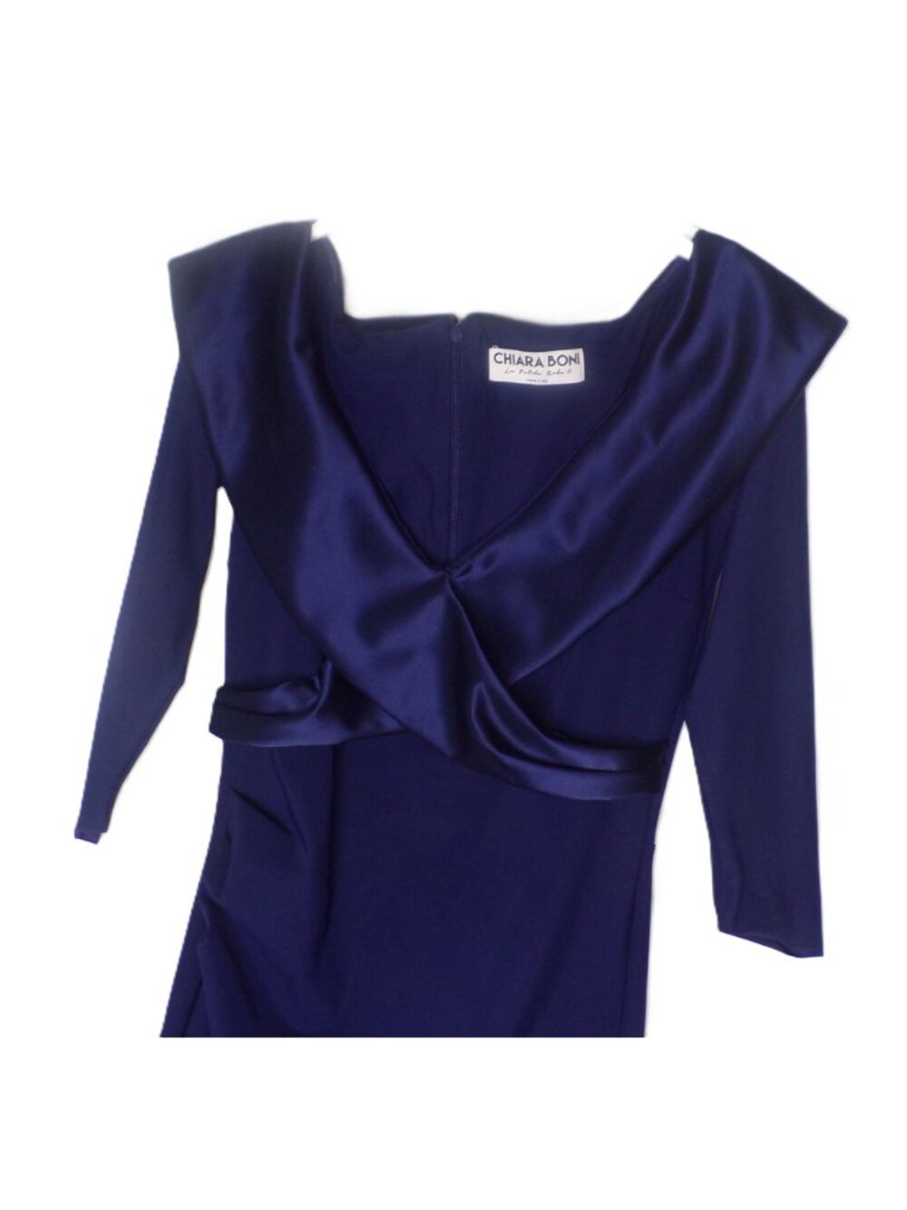 🆕CHIARA BONI Suli Ra Wrap Column Gown Dress 6 Navy Blue - Picture 11 of 12